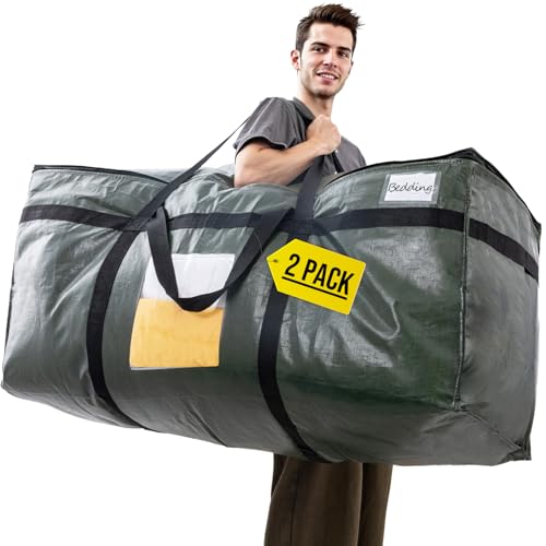 TAILI 69 Gallon Extra Large Storage Bags, XXL Green Heavy Duty Moving Bags For Storage with Visible Window, Wrap Around Handles, Totes for Space Saving, Alternative to Moving Boxes (2 Pack)