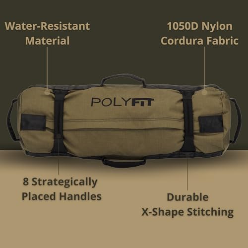 Polyfit Classic Sandbag - Workout Sandbag with 8 Gripping Handles - color: BLACK CAMO, size: Small (10-50lbs)