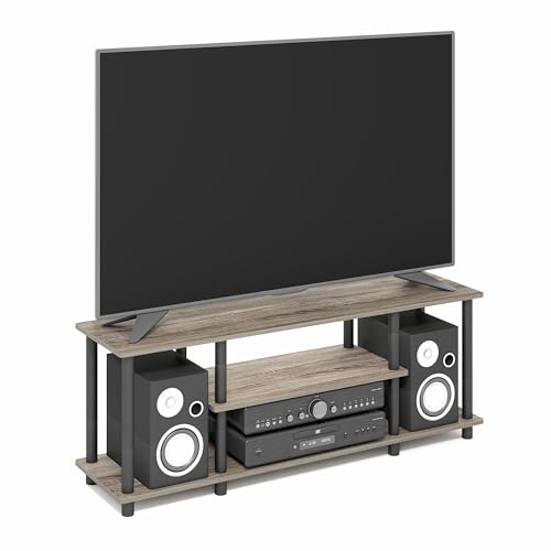 Furinno Turn-N-Tube No Tools 3D 3-Tier Entertainment TV Stand up to 50 inch TV, Round Tubes, French Oak Grey/Black