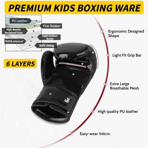 Boxing Gloves for Kids & Toddler & Youth - color: Matte black, size: 6oz