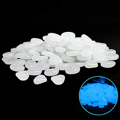 Muzero Glow in The Dark Pebbles - 200pcs White Glowing Rocks Luminous Stone for Fish Tank, Garden Yard Path Patio Aquariums Rocks Decorations Powered by Light or Solar - color: White, size: 200pcs