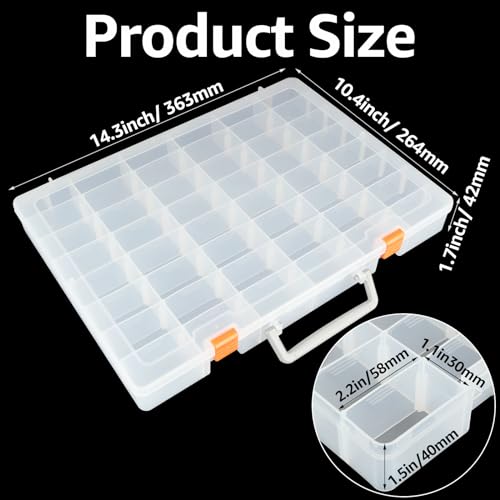 LOYORTY 2 Pack 48 Grids Clear Plastic Organizer Box with Removable Divider, Bead Organizers and Storage, Tackle Box Organizer for Bead, Nail, Jewelry, DIY Crafts