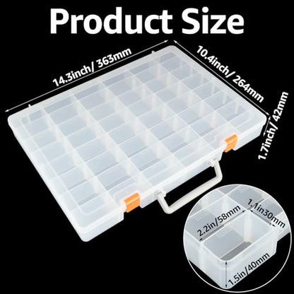 LOYORTY 2 Pack 48 Grids Clear Plastic Organizer Box with Removable Divider, Bead Organizers and Storage, Tackle Box Organizer for Bead, Nail, Jewelry, DIY Crafts