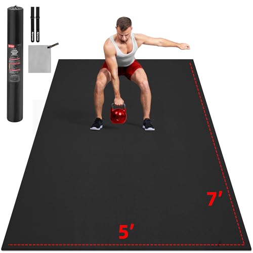 GymCope Extra Large Exercise Mat 10'x6'/9'x6'/8'x6'/7'x5'/6'x4' (8mm) | Thick Workout Mat for Home Gym & Garage Flooring, Shoe-Friendly, High-Density, MMA, HIIT, Weight Lifting, Cardio&Strength - color: 7'x5'x8mm-Black