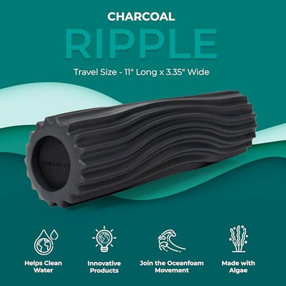 Oceanfoam Ripple Travel Foam Roller (11" x 3.35") Firm Mini Foam Roller for Physical Therapy, Deep Tissue Massage, Back Pain - High Density, Ergonomic Wave Textured, Yoga, Pilates, Exercise (Charcoal) - color: Charcoal