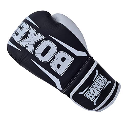 Boxing Gloves | Genuine Cowhide Real Leather | Muay Thai, Kickboxing, Sparring & Training | Pro Punching Gloves for Men & Women - color: BLACK/WHITE, size: 8OZ