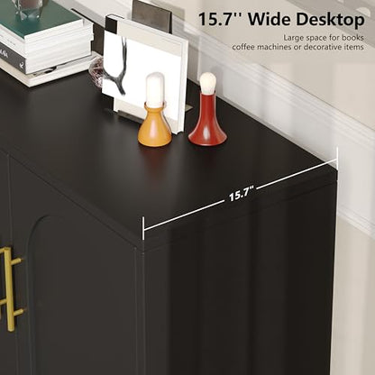 15.7" D Black Buffet Cabinet with Storage, Accent Buffet Sideboard with Adjustable Shelf and Solid Wood Legs, Modern Floor Storage Cabinet for Kitchen, Living Room, Black