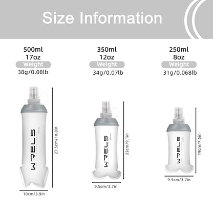 WRELS Running Water Bottle,250ml/350ml/500ml TPU Soft Flask,Collapsible Water Bottles for Hydration Vests and Running Belts Backpack, Soft Water Bottles For Hiking Cycling Climbing - color: White-500ml*2