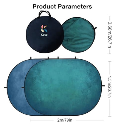Kate Collapsible Backdrop for Photography Flower Blue and Green Portable Photo Backdrops Pop Up Background for Portrait, Live Streaming, 5x6.5ft
