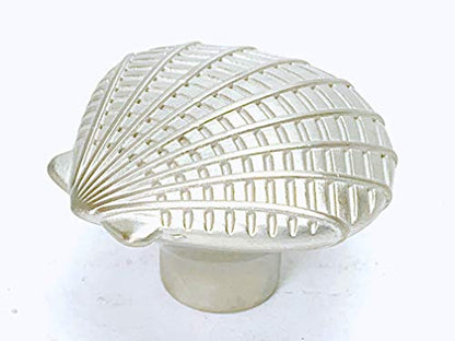Nautical Sea Shell Calico Atlantic Scallop Seashell Knob Brushed Satin Nickel - Marine Sea Life Clam Shell New Kitchen Custom Knobs Cottage Nautical