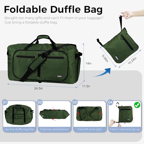 Fmeida 65L Duffle Bag Foldable Travel Duffel Bags for Men Women Travel Bag - color: Glossy Green