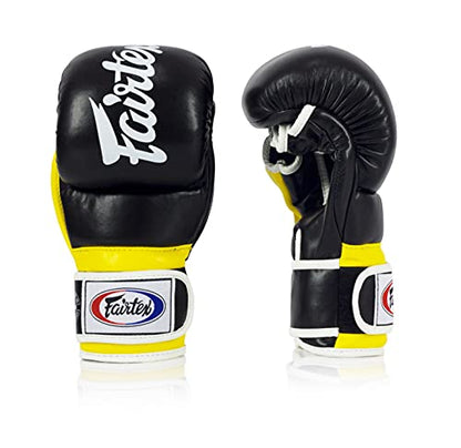 Fairtex FGV18 MMA Boxing Gloves, Leather Muay Thai Martial Arts Training - color: Black/Yellow, size: Medium
