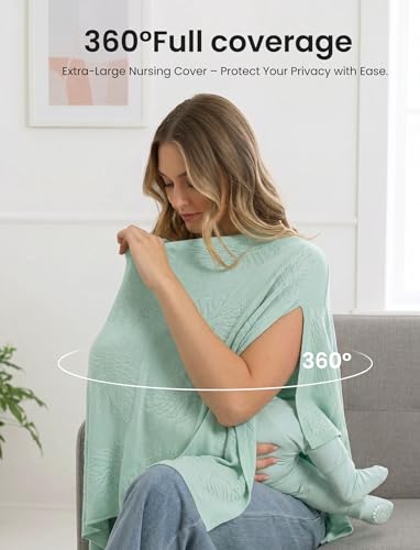 PATPAT Nursing Cover for Breastfeeding, Soft Breathable Privacy Poncho, Multi-Use Jacquard Knit Breastfeeding Cover for Moms, Portable Nursing Shawl & Baby Blanket (Sage Green) - color: Sage Green