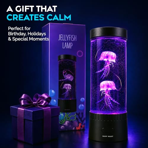 Jellyfish Lamp,16 Color Changing Mood Lamps, 4 Modes Aquarium Night Light, Artificial Fish Tank with Moving Fish, Sensory Room LED Lights for Autism, ADHD, Excellent Gift