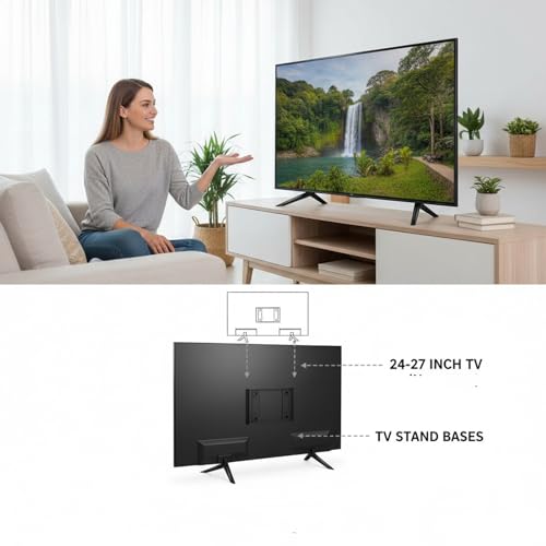 Universal TV Stand Legs for 24-27Inch TVs | 2 Pack Replacement TV Feet with Screws | Easy Install Plastic Mounting Brackets, Black Tabletop Base Stand(Check Holes Fit)