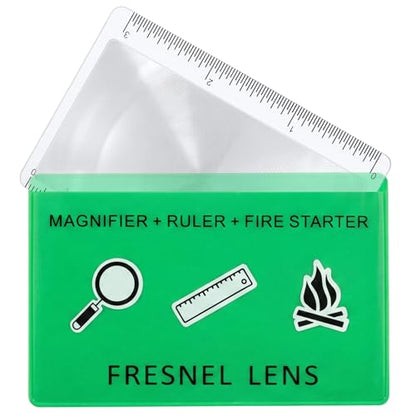 Frienda 50 Pcs Pocket Magnifying Glass 4X Fresnel Lens Credit Card Pocket Magnifier Plastic Ruler Starting Fire Emergency Bushcraft Outdoor Survival Leisure for Classroom Home Office (Green) - color: Green