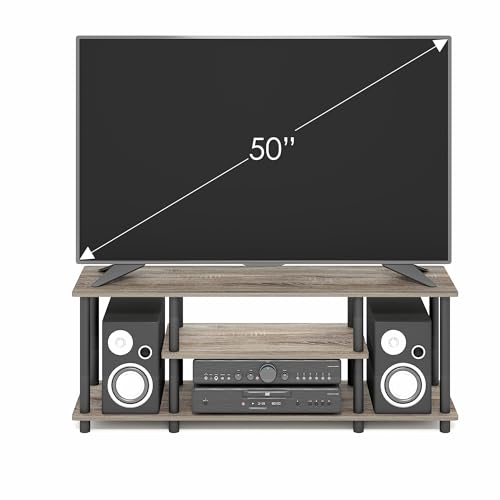 Furinno Turn-N-Tube No Tools 3D 3-Tier Entertainment TV Stand up to 50 inch TV, Round Tubes, French Oak Grey/Black