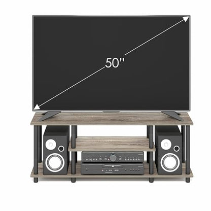 Furinno Turn-N-Tube No Tools 3D 3-Tier Entertainment TV Stand up to 50 inch TV, Round Tubes, French Oak Grey/Black