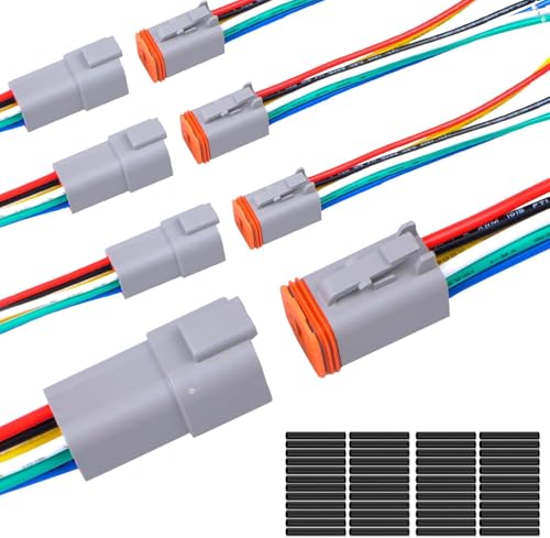4Pack 6-Pin Waterproof DT Connector Male and Female Wire Connectors with 16AWG 105℃ 600V Wires and Heat Shrink Tubes, Applicable for Automotive Electrical Connections - size: 6-pin/4pack