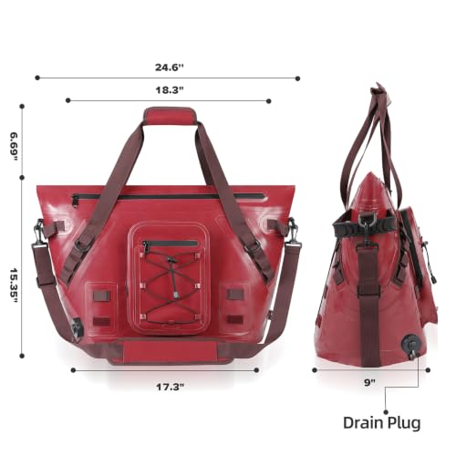 MORXPLOR Insulated Fish Cooler Kill Bag with Flat Bottom-26x18 31x14 40x16 50x18 60x20 70x25 Inches Waterproof Fishing Tackle Kill Cooler Bag - color: Wine-26x18x9