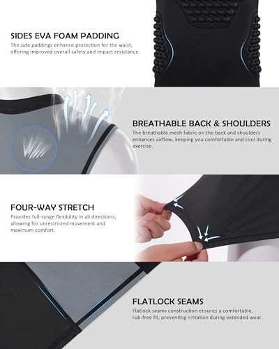 Roadbox Youth Baseball Chest Protector, Football Padded Compression Shirt - color: Black/Gray, size: X-Large