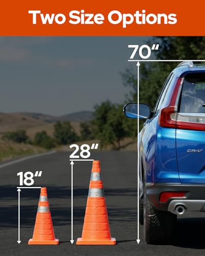 2 Pack 18In Collapsible Traffic Safety Cones with Reflective Collar - size: 18 Inch
