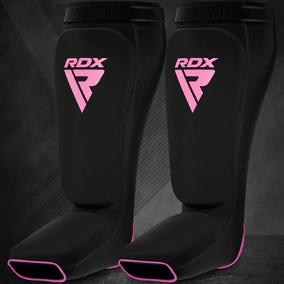 RDX Shin Guards Kickboxing Muay Thai, SATRA Approved, MMA Leg Instep Protection Pads, Sparring Training Martial Arts Boxing, Elasticated Padded Protector, Karate BJJ Taekwondo Gear, Men Women - color: Black Pink, size: Large