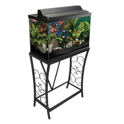 MAKLAINE Traditional Steel Aquarium Stand, Black Powder-Coated Finish, 20 Gallon/200 lb Capacity, Elegant Scroll Design, Durable Moisture-Resistant Build for Home or Office Aquariums or Terrariums