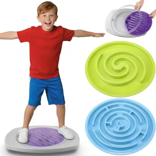 Balance Board with Maze for Kids, 20 Inch Labyrinth Wobble Board with 2 Balls & 3 Replacement Labyrinth Disks Plastic Rocking Seesaw Sensory Training for Boys Girls Indoor Outdoor
