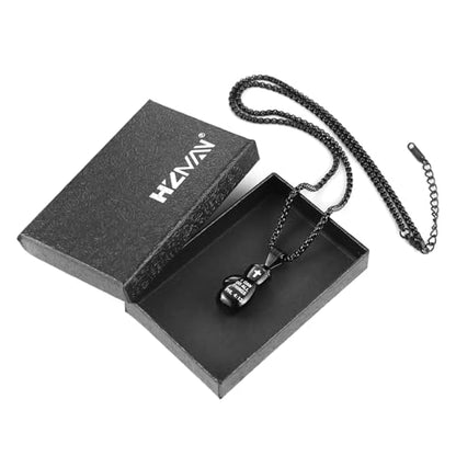 HZMAN Boxing Glove Bible Verse Pendant Stainless Steel Necklace - color: PHL4:13 Black