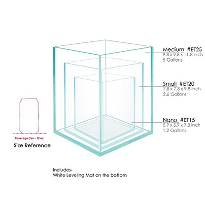 Nano Tall Rimless Frameless Extra Clear Glass Aquarium, Low Iron Glass Tank, 5mm Glass, White Leveling Mat Included, w/Lids Options - size: 5 GAL 9.8x9.8x11.8 in