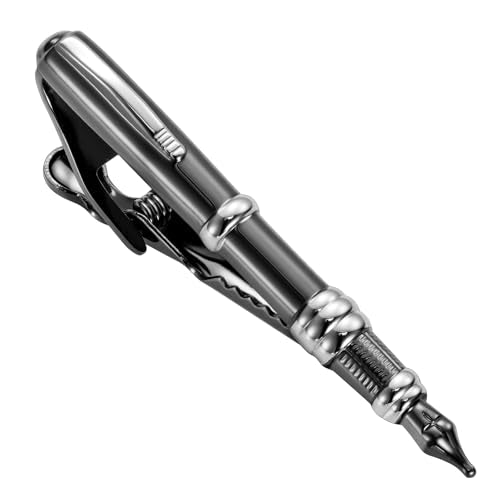 HAWSON 2/2.2 Inch Various Tie Clips for Men Unique, Personalized Novelty Tie Bars Pins Tacks, Funny Theme Wedding Holiday Gifts for Husband Groomsmens - style: Black Pen With Silver Accents