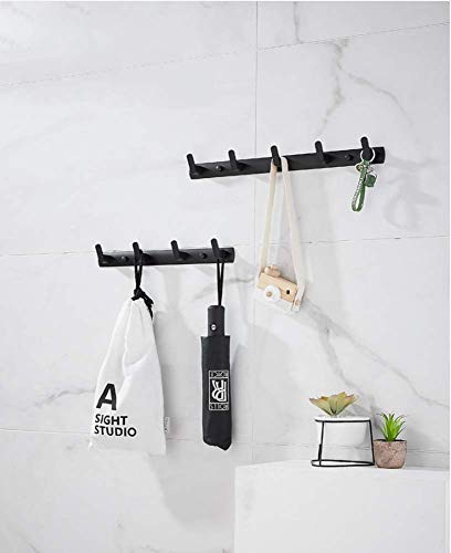 Wall Mounted Coat Rack, 5 Hooks, 17.7"x1.3", Modern, Black, 2 Pcs - size: 17.7*1.3*1.6 Inch