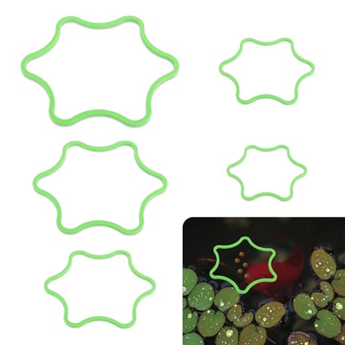 PEUTIER 5pcs Aquarium Floating Plant Rings, Foam Floating Plant Corral Flower Shaped Fish Feeding Rings Fish Tank Duckweed Food Ring for Intercepting Floating Plants (Green)