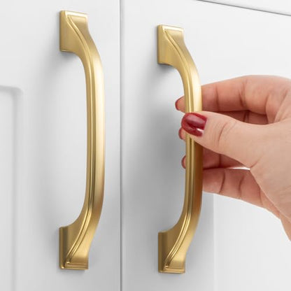 10 Pack 3-3/4 Inch Hole Centers, Brushed Gold Cabinet Pulls Gold Cabinet Handles Gold Kitchen Hardware for Cabinets ZP2409 Drawers Bedroom Dresser Bathroom Vanity Cupboard Closet - color: Brushed Gold, size: 3-3/4" Hole Centers-10 Pcs