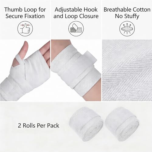 Starsouce 2 PCS White Hand Wraps Boxing, 138 Inch Wrist Brace Support Straps, Elastic MMA Wrist Wraps for Muay Thai, Kickboxing, Martial Arts Training & Sparring with Hook & Loop Closure - color: white