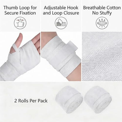Starsouce 2 PCS White Hand Wraps Boxing, 138 Inch Wrist Brace Support Straps, Elastic MMA Wrist Wraps for Muay Thai, Kickboxing, Martial Arts Training & Sparring with Hook & Loop Closure - color: white