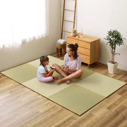 HAGiHARA Igusa Tatami Mat, 6 Pieces Foldable Rush Grass Floor Mats | Breathable Igusa Surface Helps Create a Cool and Natural Floor Space - size: 6pieces