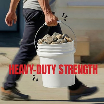 5-Gallon White Bucket Pail With Airtight Lid, Food Grade BPA-Free Premium HDPE, Made In USA, Heavy-Duty Extra Durable Multi-Use, Metal Handles Plastic Grip Easy Carrying, Stackable Easy Store - 6 Pack - size: 6 Pack