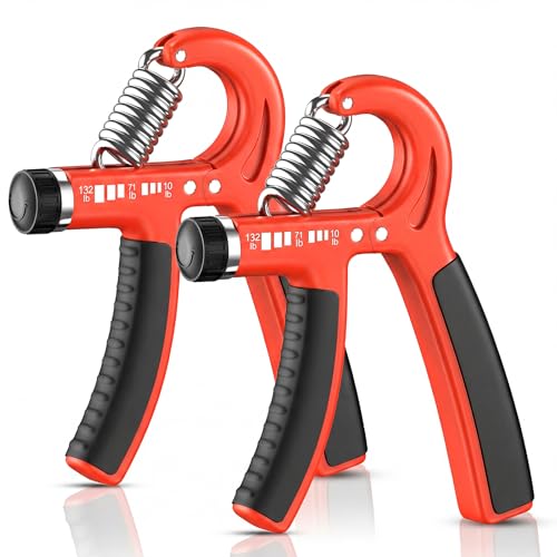 FitBeast Grip Strength Trainer 2 Pack – Adjustable Hand Grip Strengthener for Strength Training & Rehabilitation, 10-132 lbs Resistance Forearm Strengthener, Ideal for Athletes, Rehab, Office - color: Red