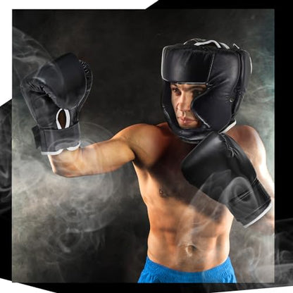 Kanayu 14 Pcs Boxing Gloves and Headgear Set, Beginner - color: Black