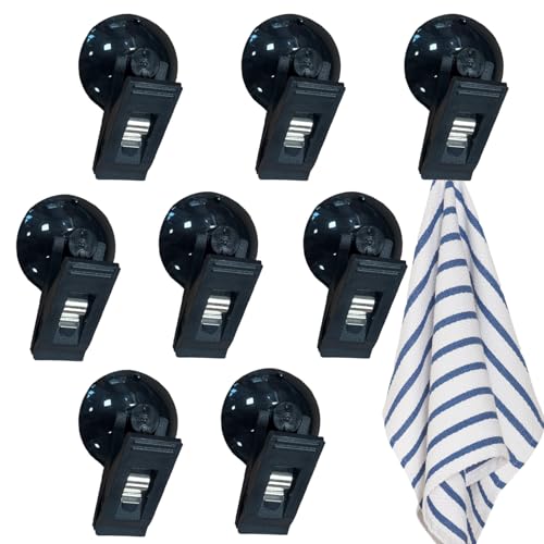 8Pcs Suction Cup Clips, Shower Curtain Clips Windproof Splash Guard, Strong Suction Cups Hooks for Glass Window Fish Tank Aquarium Plant Holder Advertising Home Office (Black)