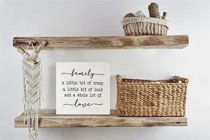 KEUSPI Farmhouse Desk Decor,Family a Little Bit of Crazy Rustic Family Wood Block Plaque Box Sign Desk Decor for Home Living Room Wall Tabletop Shelf Decorations 6x6