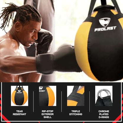 Wrecking Ball Heavy Punching Bag for Adults, Hook and Uppercut, Body Snatcher, Boxing, MMA, Muay Thai, 65 lbs - color: Yellow / Black, size: Filled