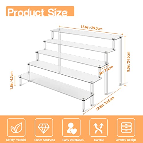 Acrylic Risers Display Stand for Action Figures, 5 Tier Clear Display Collectibles Dessert Holder, Durable Showcase Display Shelf for Toys Jewels Figurines Cosmetics Decoration and Organizer