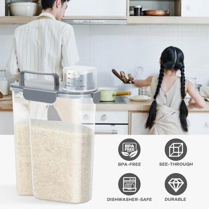 Rice Storage Container 10 Lbs, Airtight Food Dispenser with Large Spout and Cup for Pet Dog Cat Food Storage 7 Lbs - color: Grey-10L