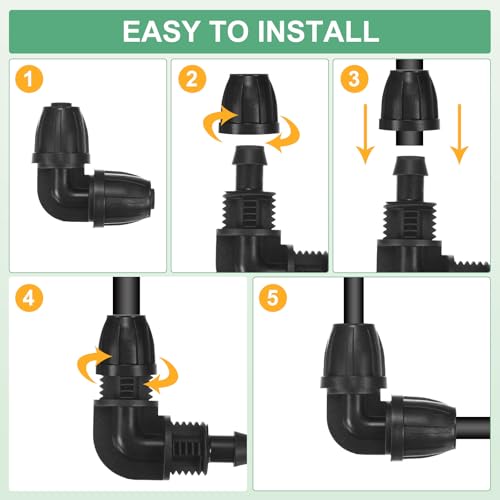 M METERXITY 10-Pack Drip Irrigation Barbed Locking Fittings, 3/8 Inch Elbow Tubing Connector Plastic Coupling for Greenhouse/Aquarium/Garden Watering System, Drip Irrigation Kit Parts