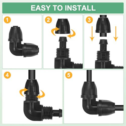 M METERXITY 10-Pack Drip Irrigation Barbed Locking Fittings, 3/8 Inch Elbow Tubing Connector Plastic Coupling for Greenhouse/Aquarium/Garden Watering System, Drip Irrigation Kit Parts