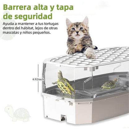 Escape-Proof 6.5 Gallon Turtle Tank Kit with Basking Platform & Filter - Acrylic Aquarium for Juvenile Turtles, Multi-Zone Habitat, Easy Water Change, Full View, White