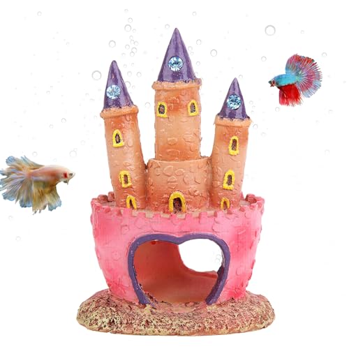 Pink Princess Castle Aquarium Ornament - Resin Fish Tank Hideout Cave for Betta Fish Cute Castle Aquarium Accessories